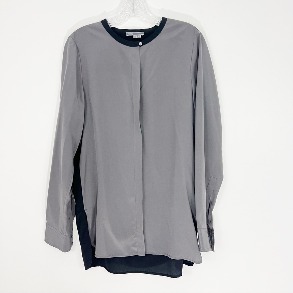 Vince Color Block Silk Long Sleeve Popover Blouse Size 10